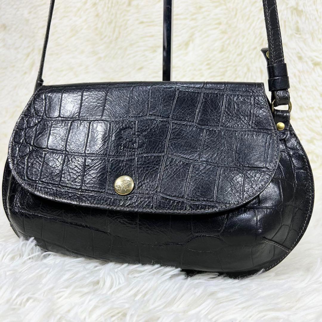 美品 希少 ILBISONTE ショルダーバッグ クロコ型押し レザー