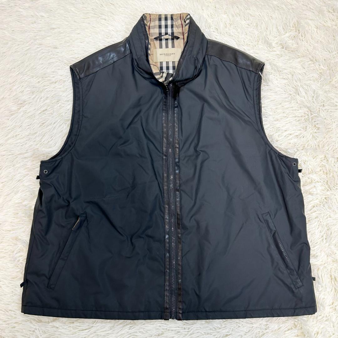 高級　BURBERRY　バーバリー　中綿ベスト　ノバチェック　美品　レザー　XL