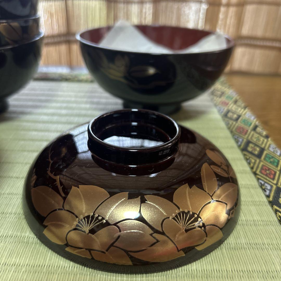 吸物椀　溜内朱　山茶花　お茶道具　懐石