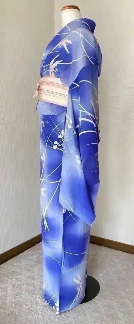 Antique Kimono 単衣 正絹縮緬&絽夏帯 絽刺繍半衿 百合絽長襦袢