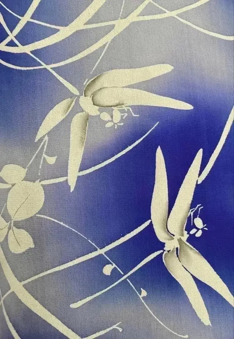 Antique Kimono 単衣 正絹縮緬&絽夏帯 絽刺繍半衿 百合絽長襦袢