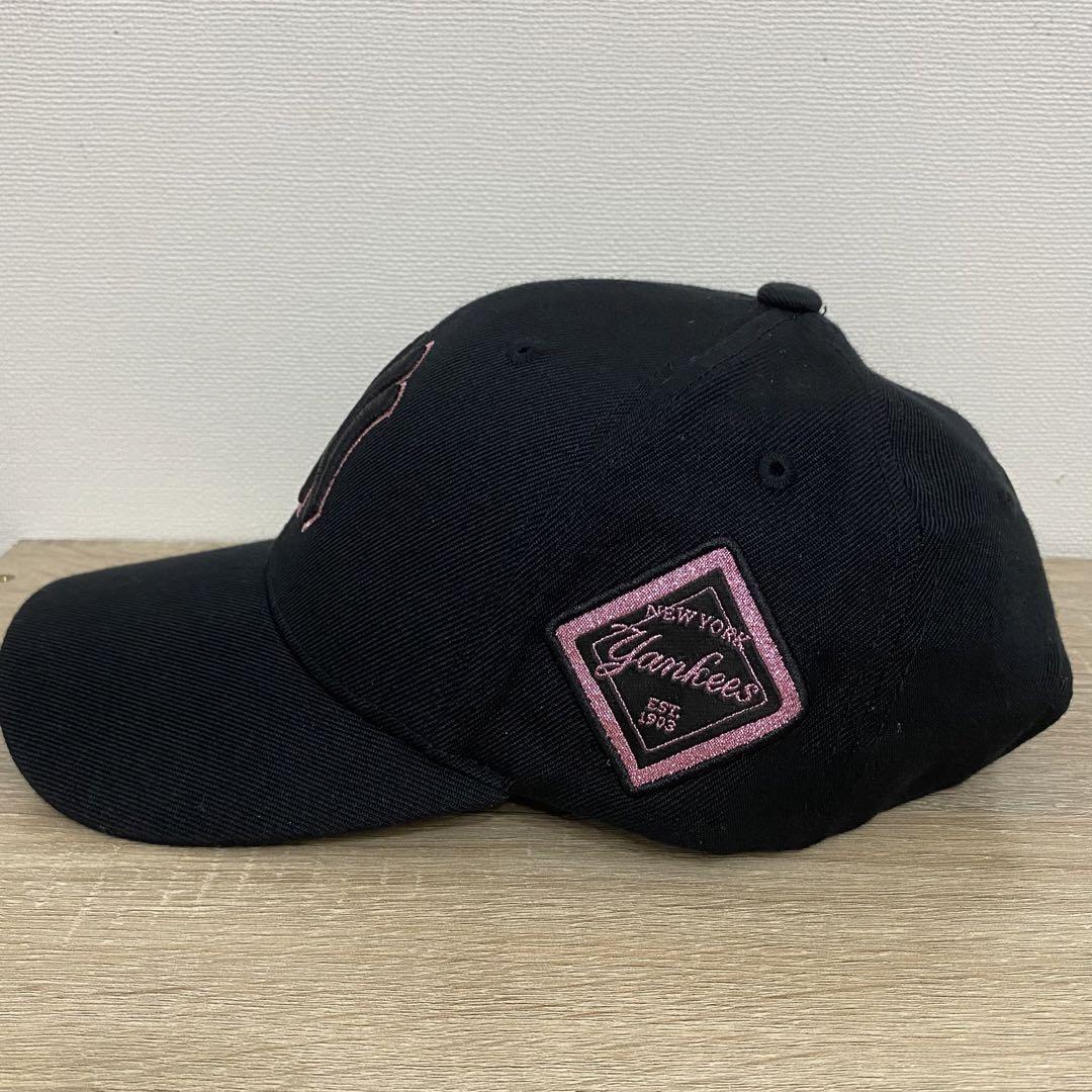 MLB Korea 刺繍　キャップ　黒ピンク