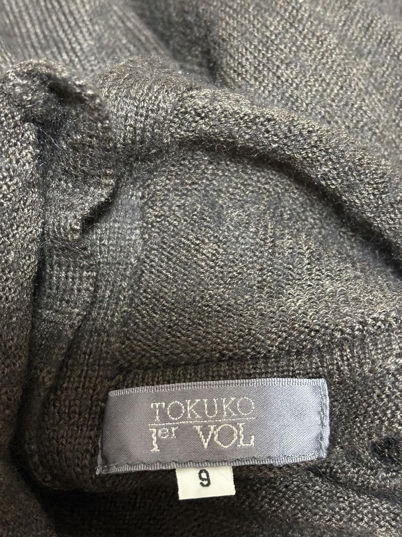 トクコプルミエヴォル　タートル　ハイネック　ニット　フラワー刺繍　ブラウン