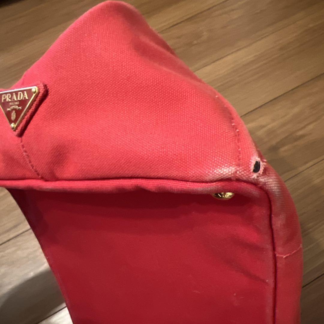 PRADA 赤 カナパ　キャンバス トートバッグ