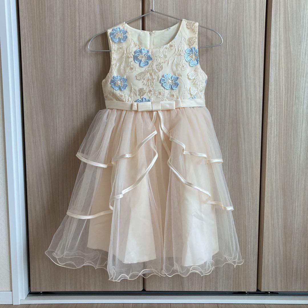 【コンビニ受取対応商品】 クリーム色 花刺繍 メルカリ - 発表会 140 チュールドレス スーツ・フォーマル・ドレス
