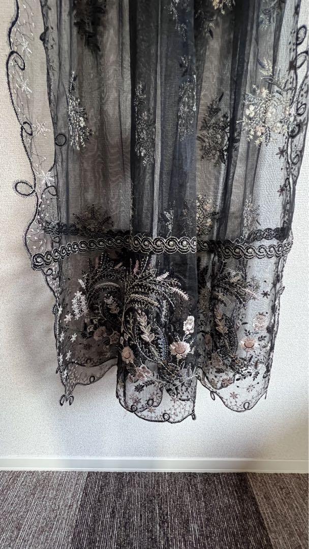 ワンピース Luxury embroidered chiffon Black Dress