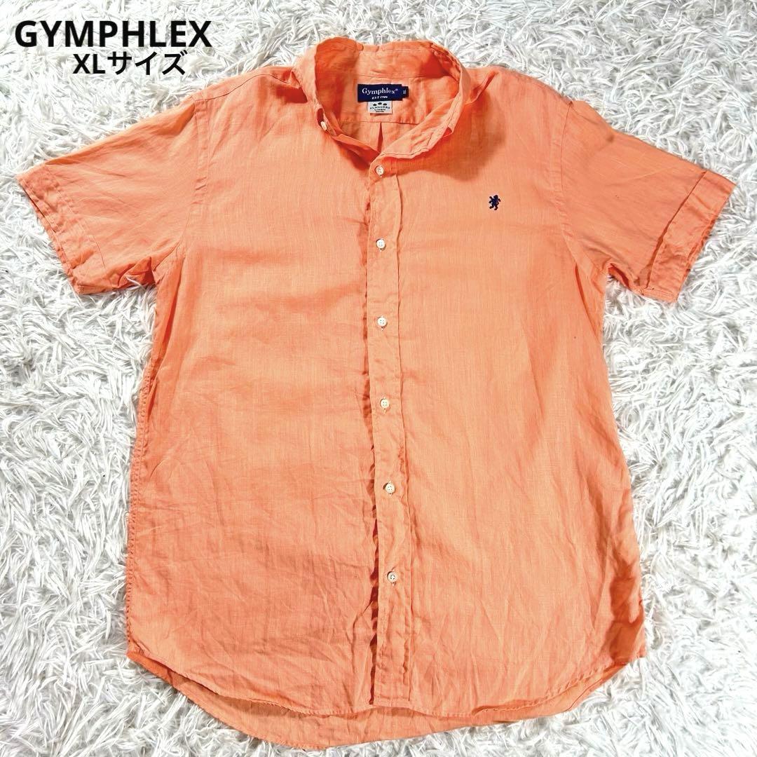 美品✨ GYMPHLEX リネン　半袖シャツ　ロゴ　XL オレンジ　ボタンダウン