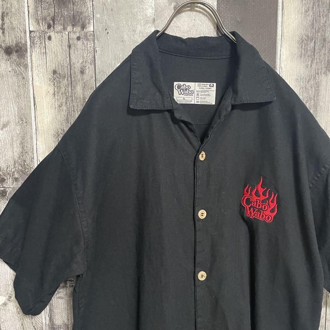 リネン 麻 cabo wabo アロハ オープンカラー 開襟 半袖シャツ XL