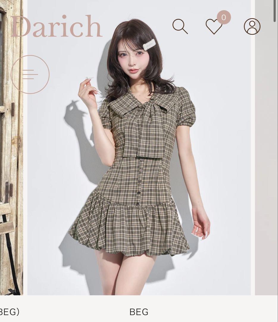 Darich ダーリッチ　ビッグリボンバルーンチェックミニワンピース