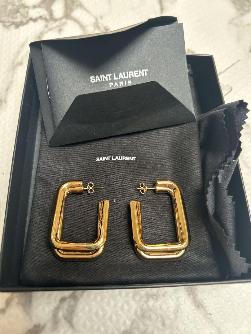 割引価格 超美品！箱付きSAINT LAURENT スクエアフープピアス ゴールド アクセサリー