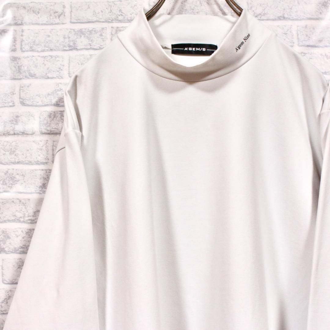 A\'GEM/9 モックネック ロゴ デザイン ロンT シャツ エージェムナイン