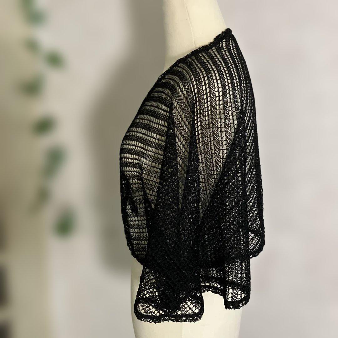 ROPE 黒いレース五分袖カーディガン - メルカリ
