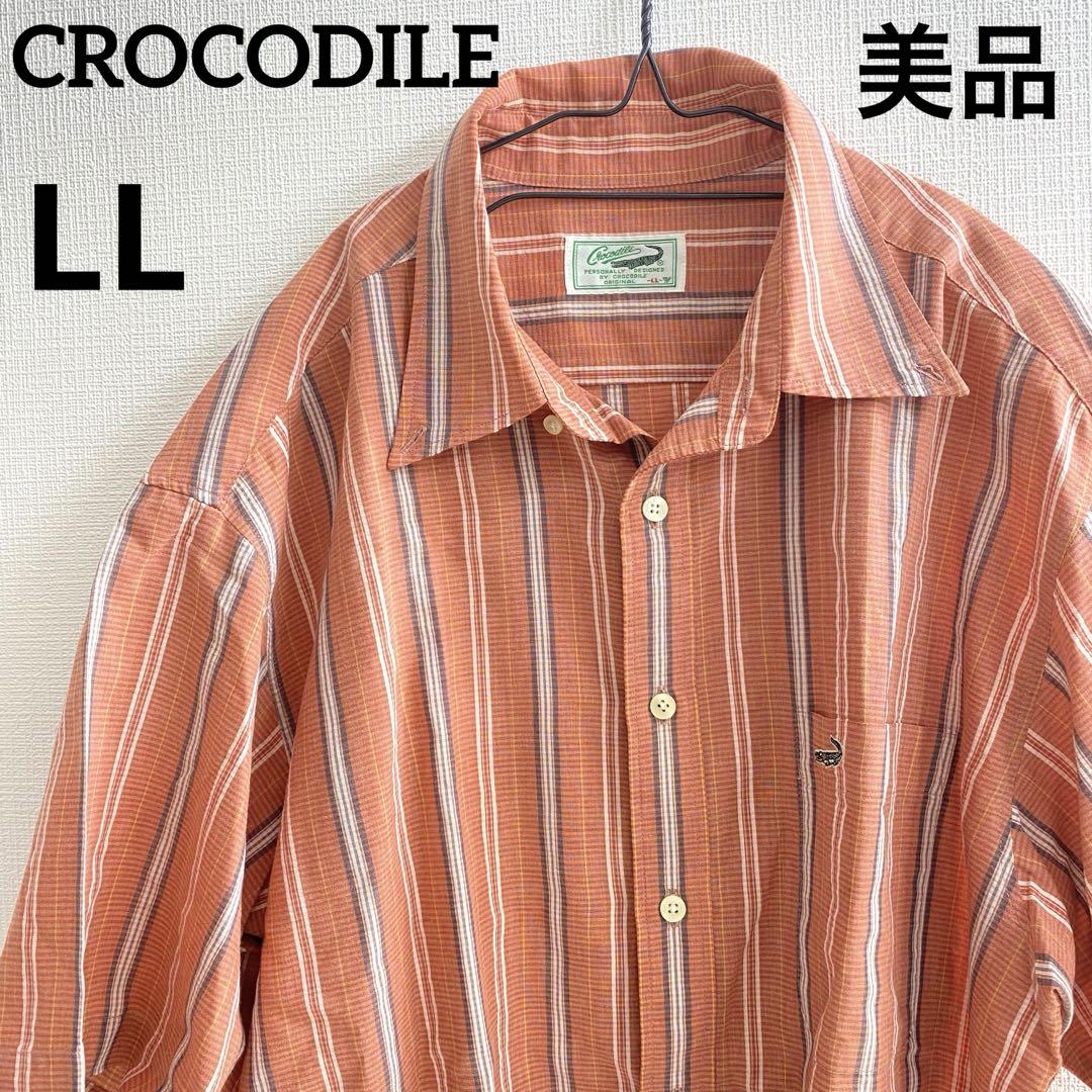 美品　クロコダイル　シャツ　ボタンダウン　ストライプ　かりゆし　大きいサイズ