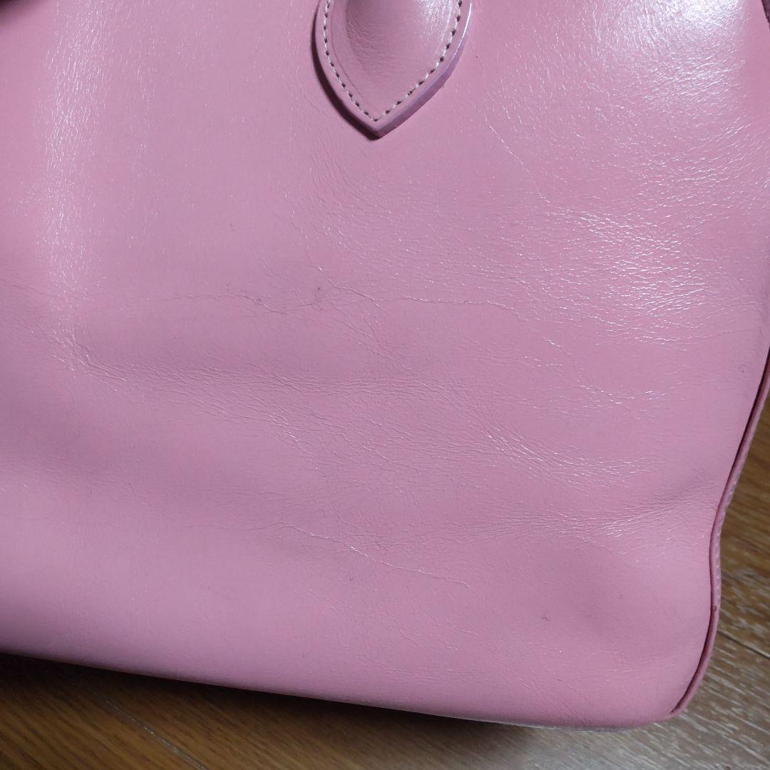 お値下 レトロ 容量大 ピンク レザー トートバッグ - メルカリ