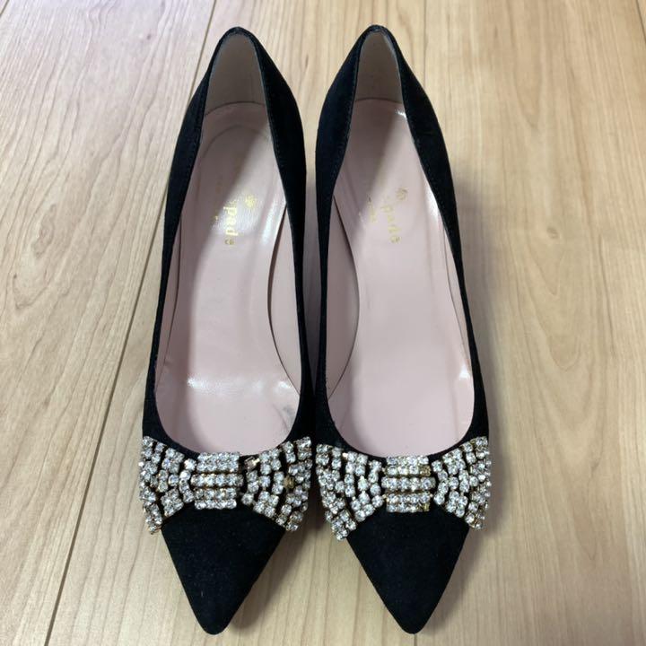 ♡美品♡ リボンビジュー付き スエードパンプス5.5 i0kQG-m67817128200 ケイトスペード NY 格安在庫