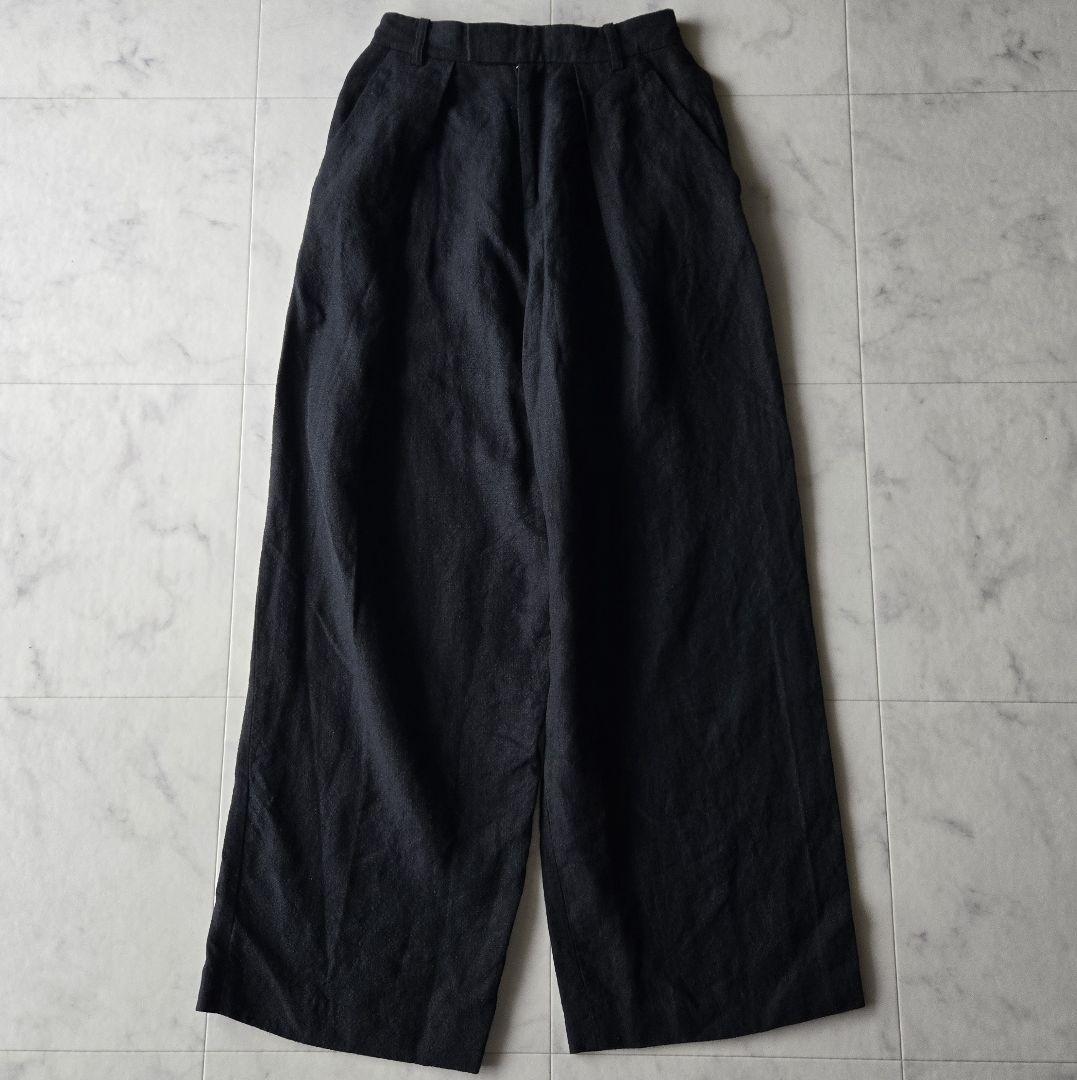 バビロン　リネンワンタックパンツ　黒　ブラック　ワイド　ゆったり　麻100%