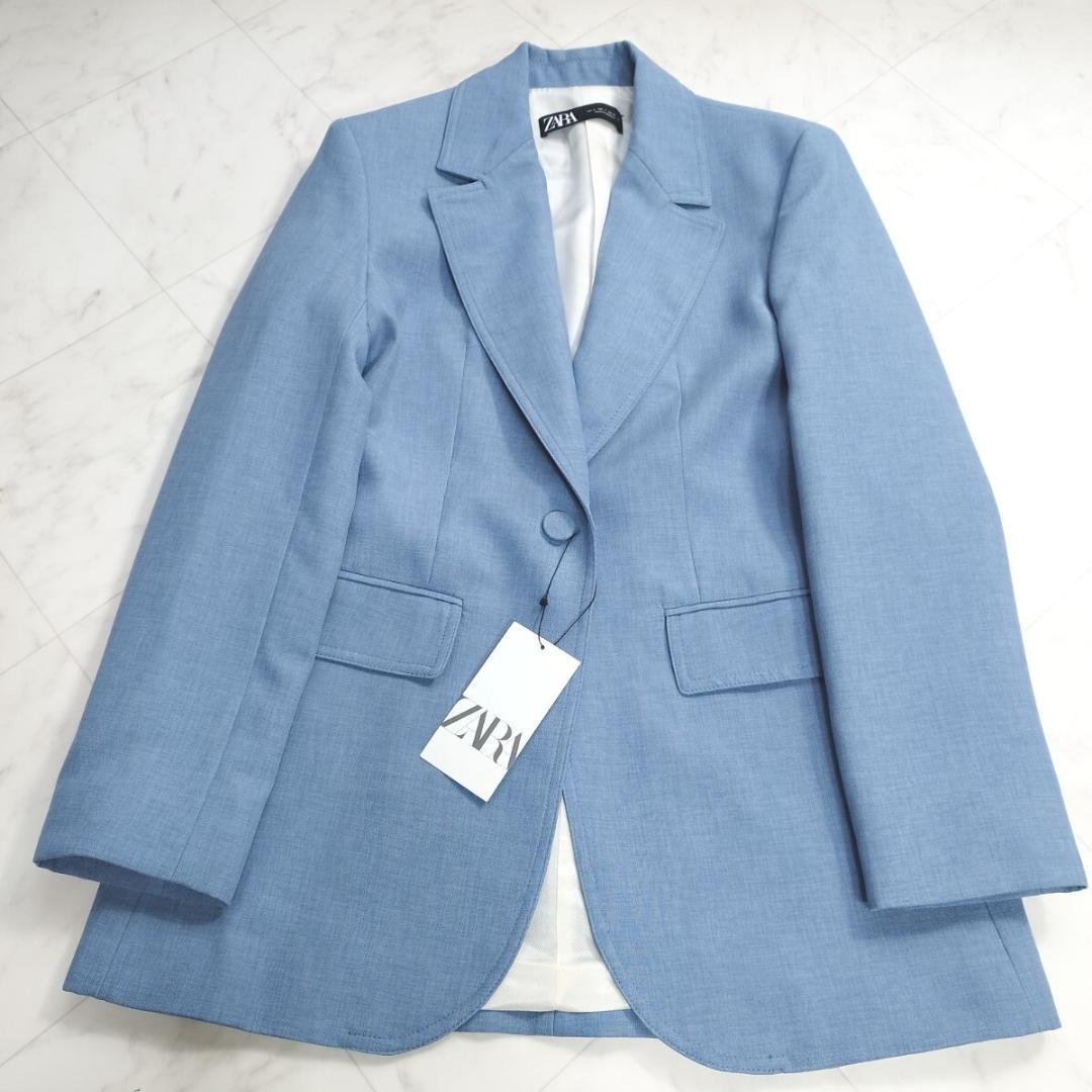 新品　タグ付き　ZARA　ザラ　テーラードジャケット　ライトブルー　M〜L相当
