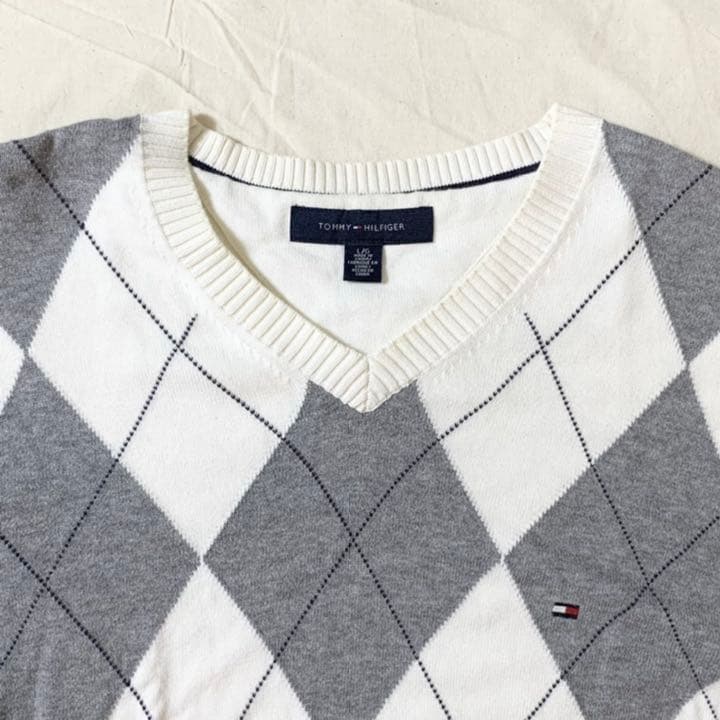 【美品！】TOMMY HILFIGER　 アーガイル　コットンセーター 　M トミーヒルフィガー 90s オールド フラッグタグ アーガイル柄 長袖