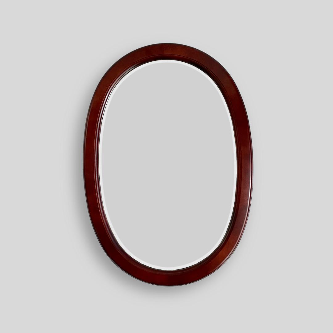 80s カリモク 木枠 オーバル型 ヴィンテージ ウォールミラー 鏡カリモク家具