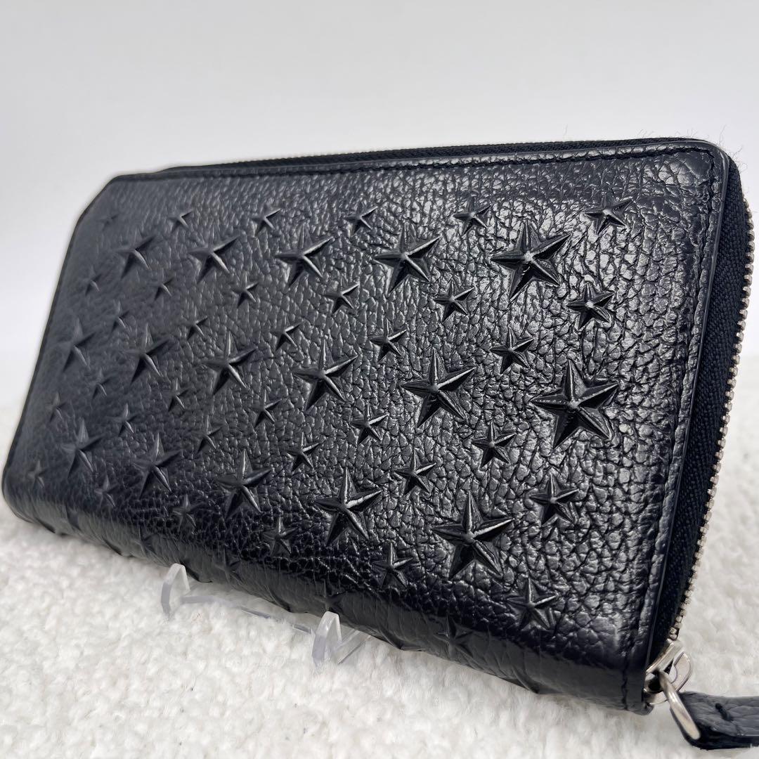 極美品✨ジミーチュウ 長財布 ラウンドジップ エンボス スター レザー ブラック