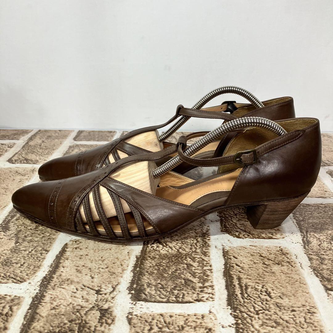 chausser ショセ 24.5 レザー パンプス ストラップ ブラウン 茶色