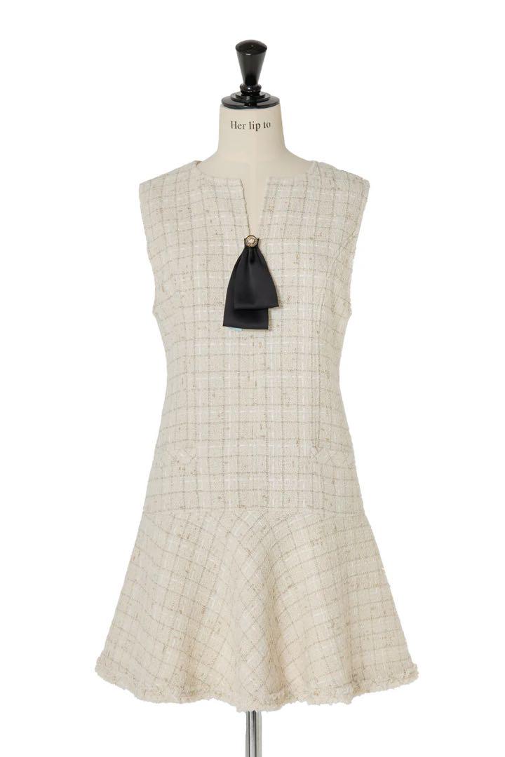 トップ Her lip to Victoria Tweed Jumper Dress - ワンピース ワンピース