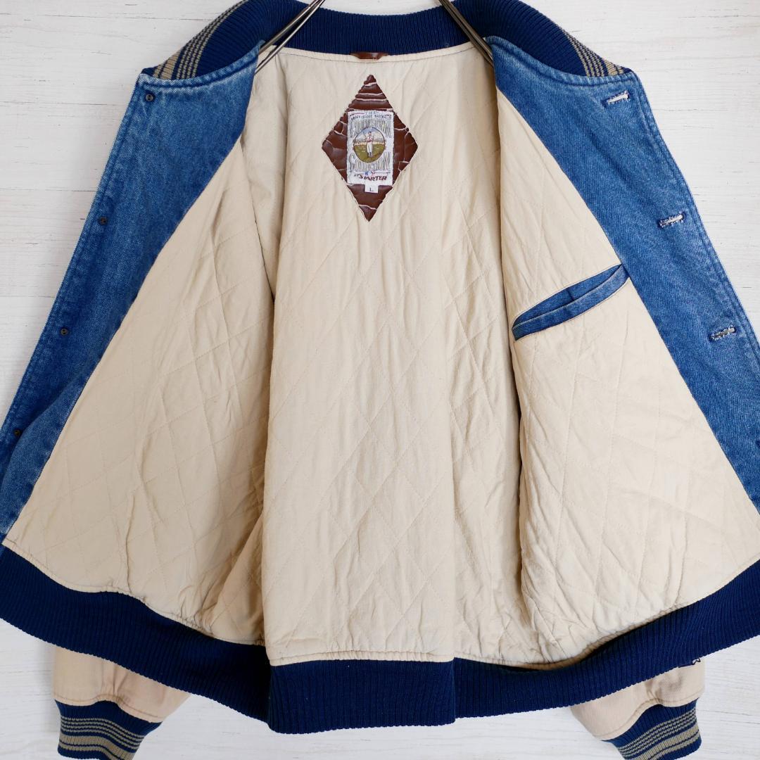 新品大特価 希少デザイン デニムスタジャン L 1mlNJ-m67874459311 スターター×MLBヤンキース 刺繍ロゴ 超激得豊富な
