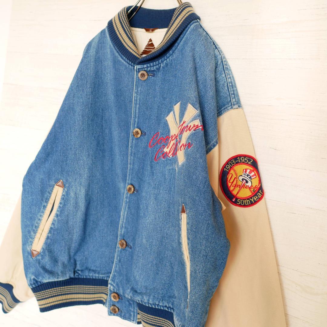 新品大特価 希少デザイン デニムスタジャン L 1mlNJ-m67874459311 スターター×MLBヤンキース 刺繍ロゴ 超激得豊富な