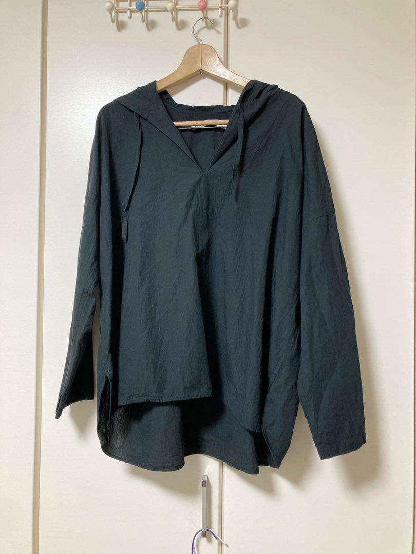 journal standard luxe シャンブレー フードシャツ 黒 麻