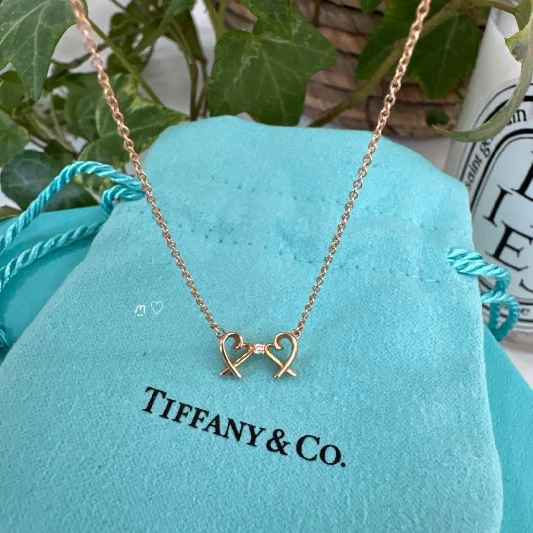 ティファニー　ダブルラビングハートダイヤモンドネックレス　Ꮶ18 ローズゴールド