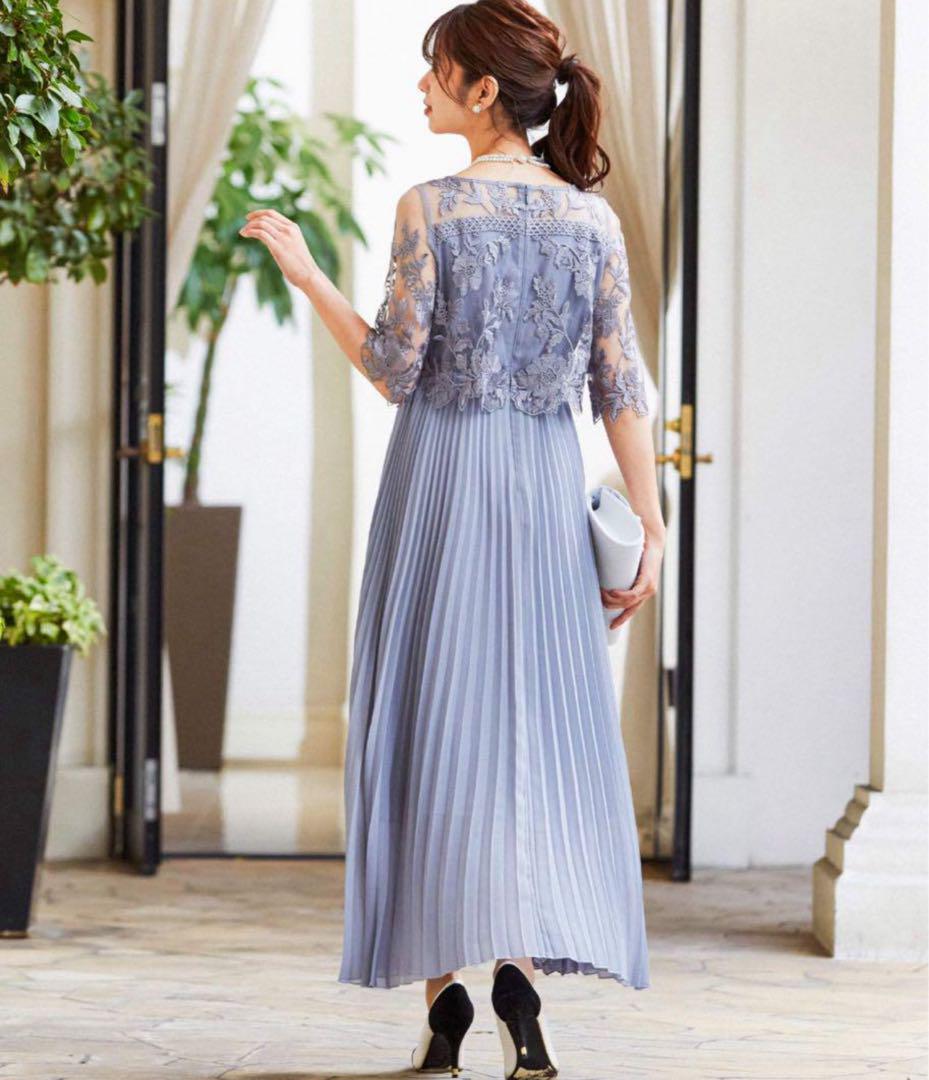 美品✨ニアナ 大人気 パーティードレス パープル プリーツ レース M お呼ばれ