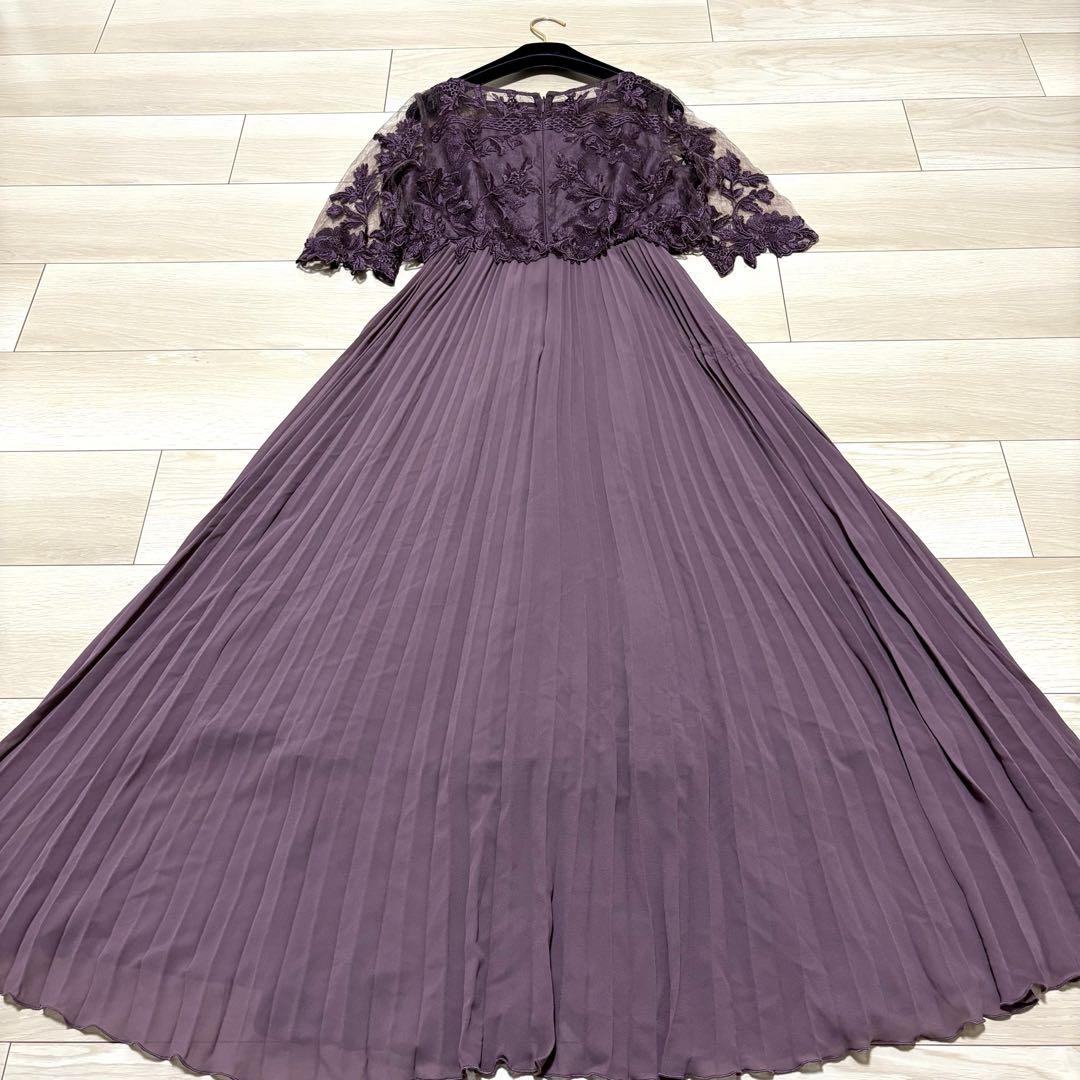 美品✨ニアナ 大人気 パーティードレス パープル プリーツ レース M お呼ばれ