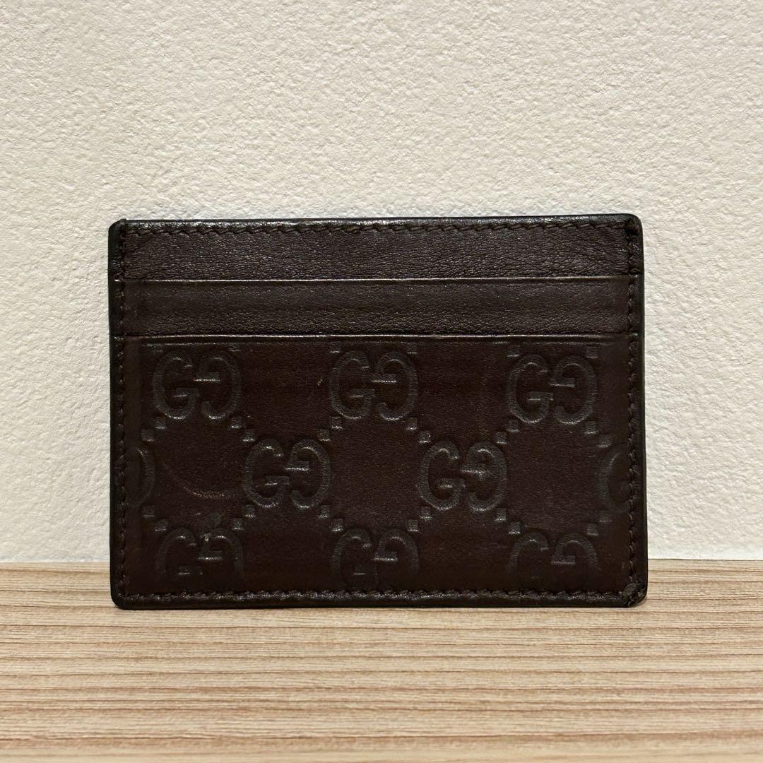 GUCCI ダークブラウン レザー パスケース