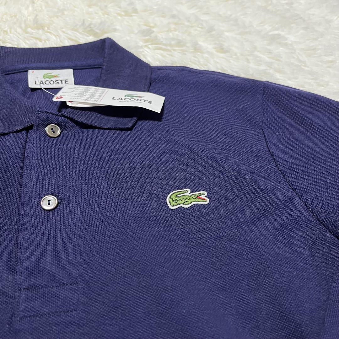 新品未使用　LACOSTE　日本製　長袖 ポロシャツ　刺繍ロゴ　ネイビー