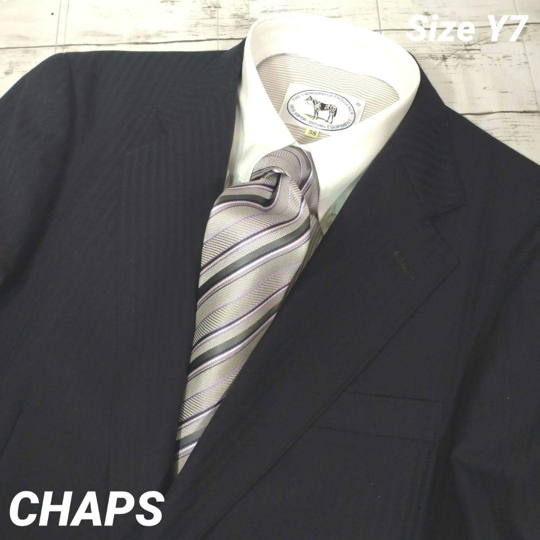 ◇美品 CHAPS 2Bシングルヘリンボーン スーツ 礼装 長身 スリム体型 黒