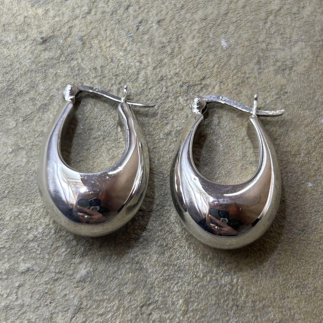 シルバー925 Sterling ワイドフープピアス/軽研磨仕上げ/両耳