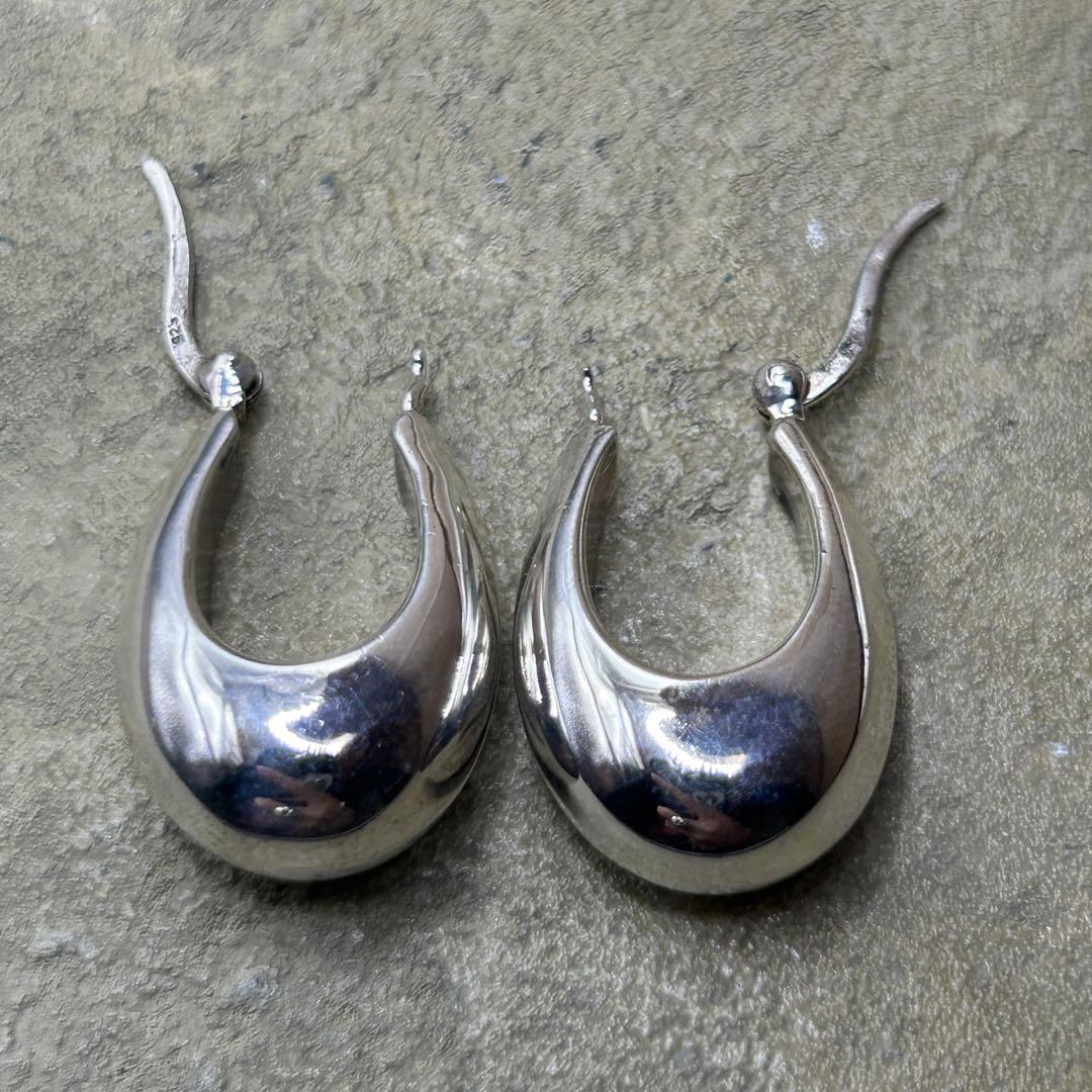 シルバー925 Sterling ワイドフープピアス/軽研磨仕上げ/両耳