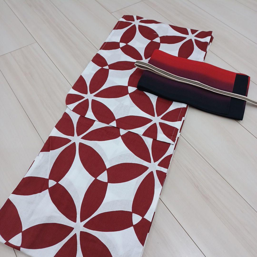新品☆呉服屋♪粋モダン！七宝柄　大人上品な夏着物　浴衣３点セット