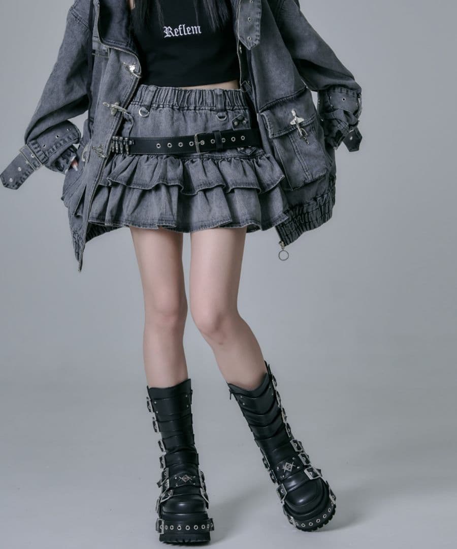 レフレム 弾丸ベルト付きフレアスカート グレー フリーサイズ レフレム 弾丸ベルト付きフレアスカート グレー フリーサイズ