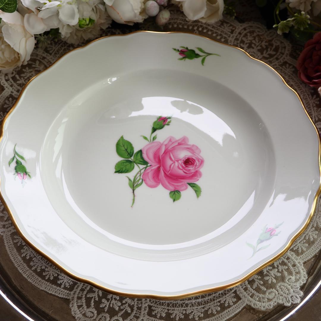 美品　Meissen マイセン ピンクローズ 25cmプレート　薔薇　F7