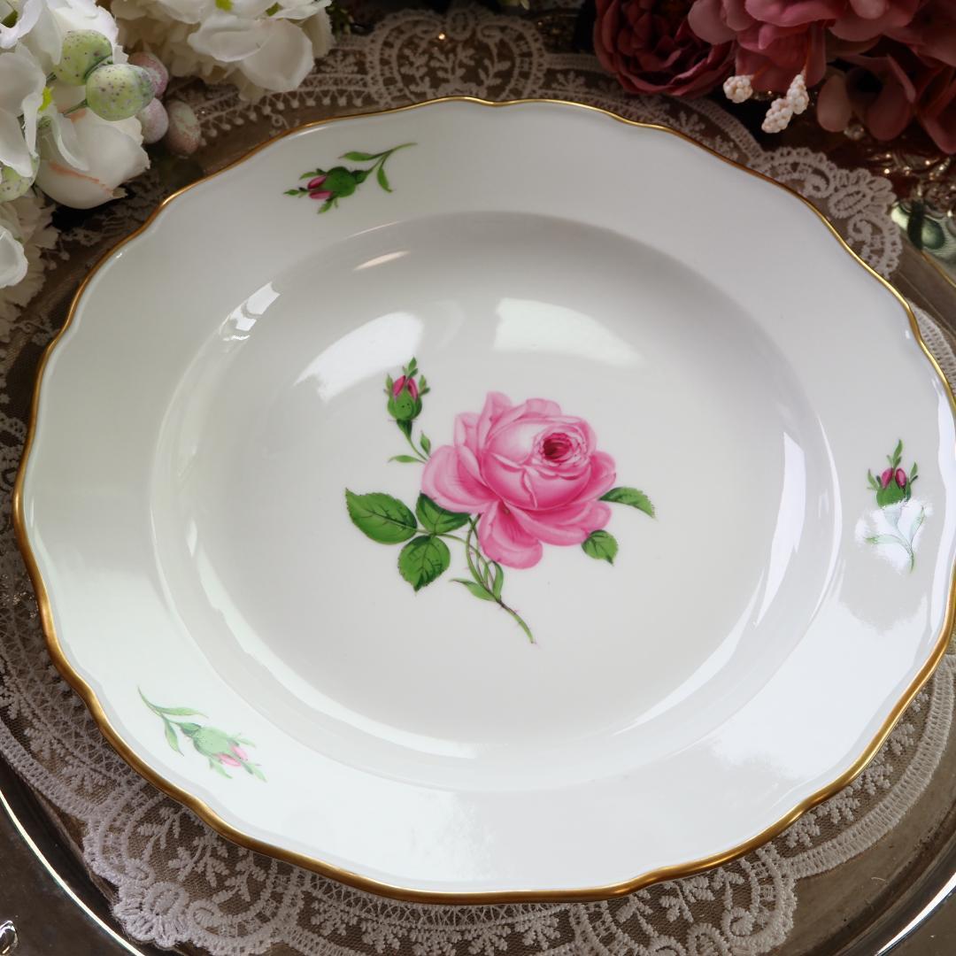 美品　Meissen マイセン ピンクローズ 25cmプレート　薔薇　F7