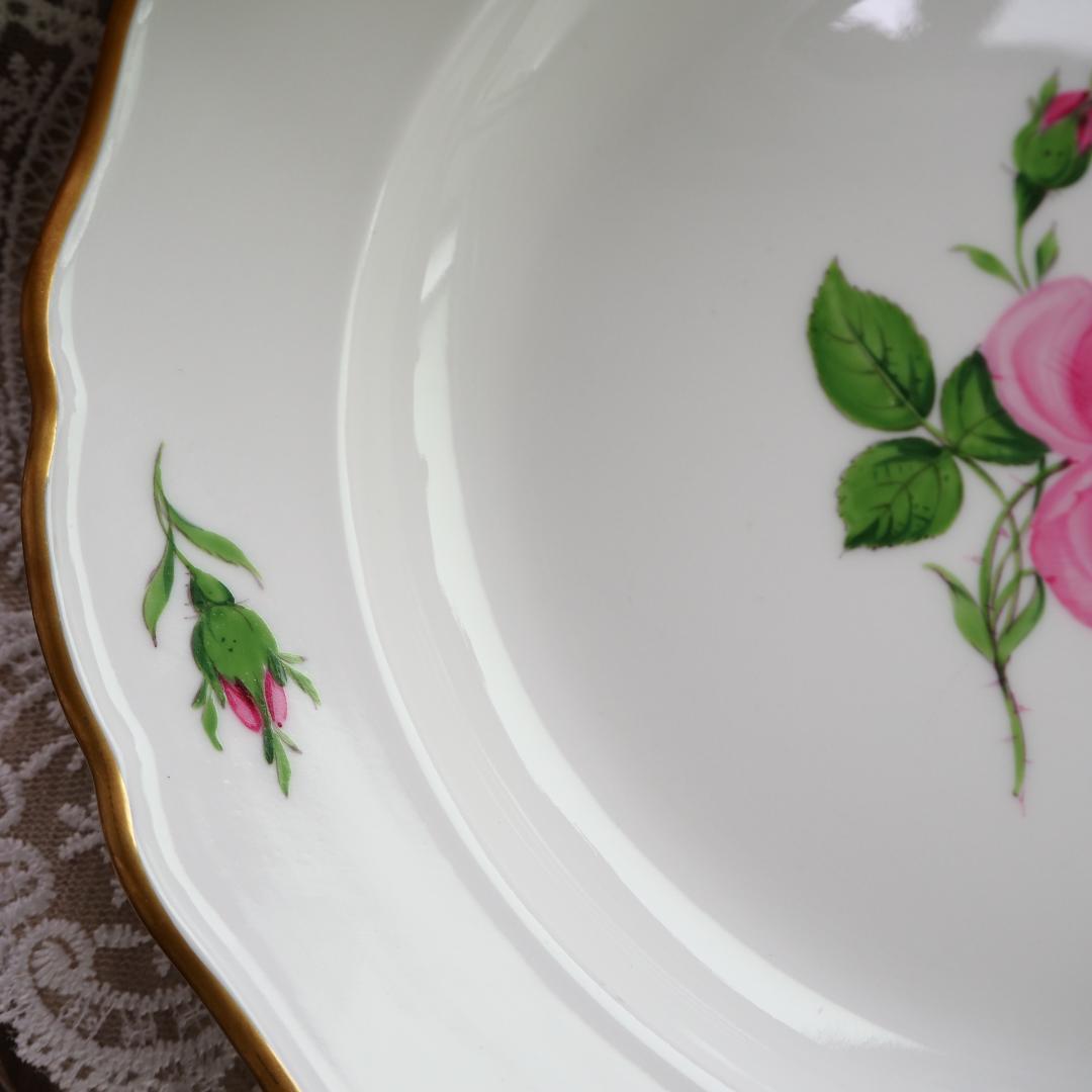 美品　Meissen マイセン ピンクローズ 25cmプレート　薔薇　F7