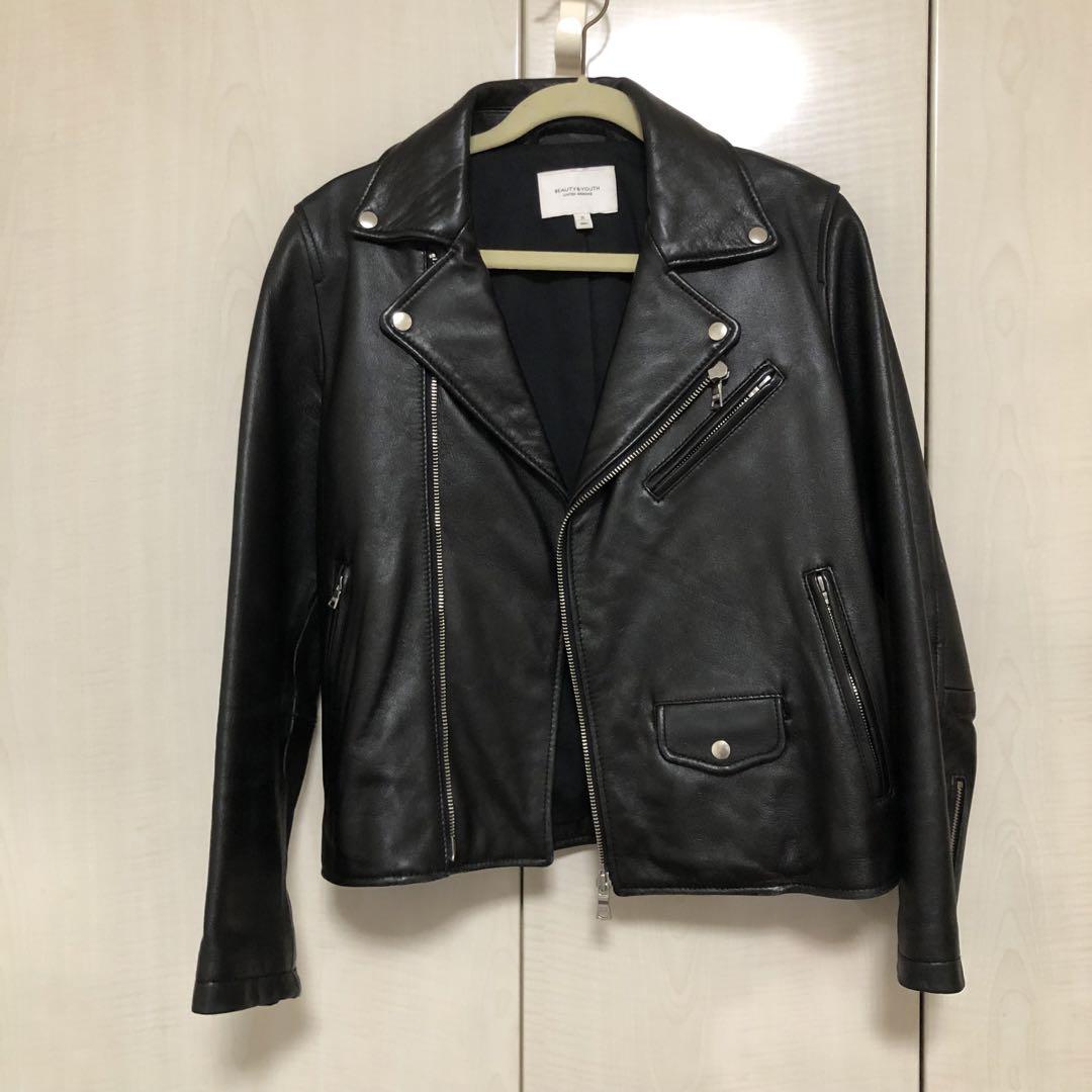 【在庫あり】 BEAUTY&YOUTH ブラックレザーライダースジャケット Sサイズ ジャケット・アウター