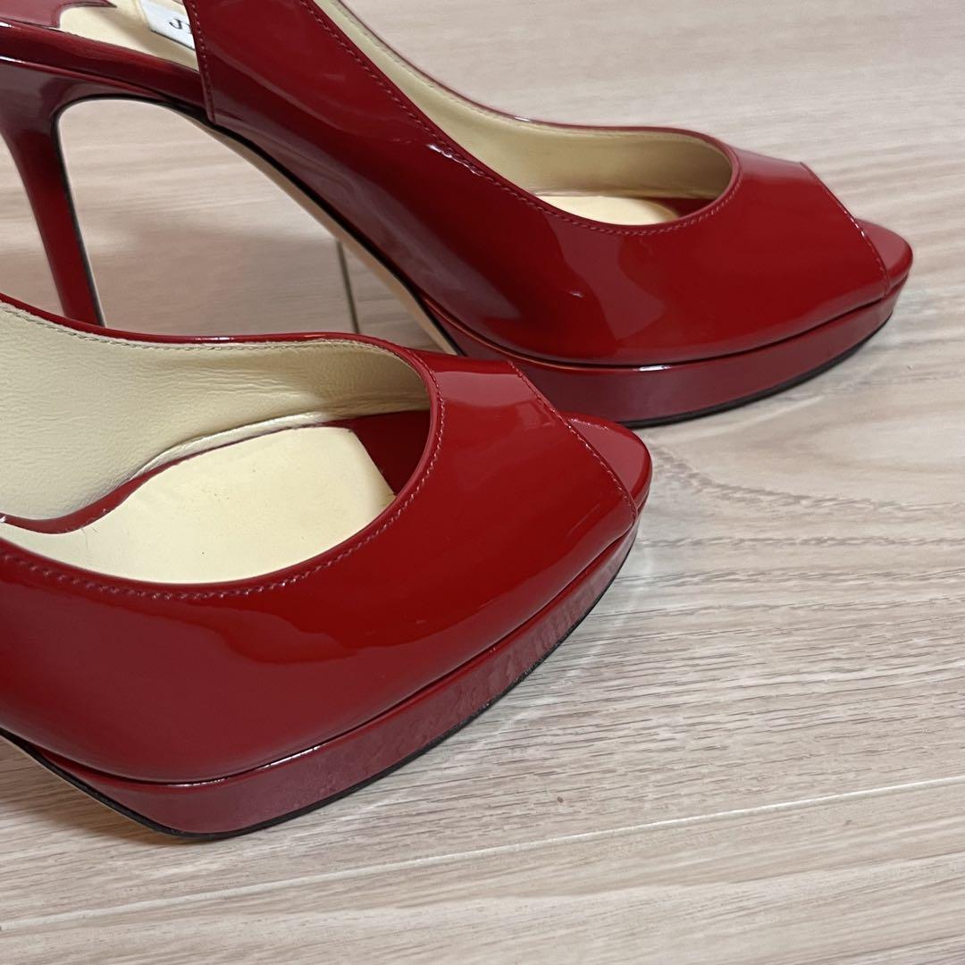 JIMMY CHOO レッドオープントゥハイヒール エナメル 36 1|2 JIMMY CHOO レッドオープントゥハイヒール エナメル 36 1|2