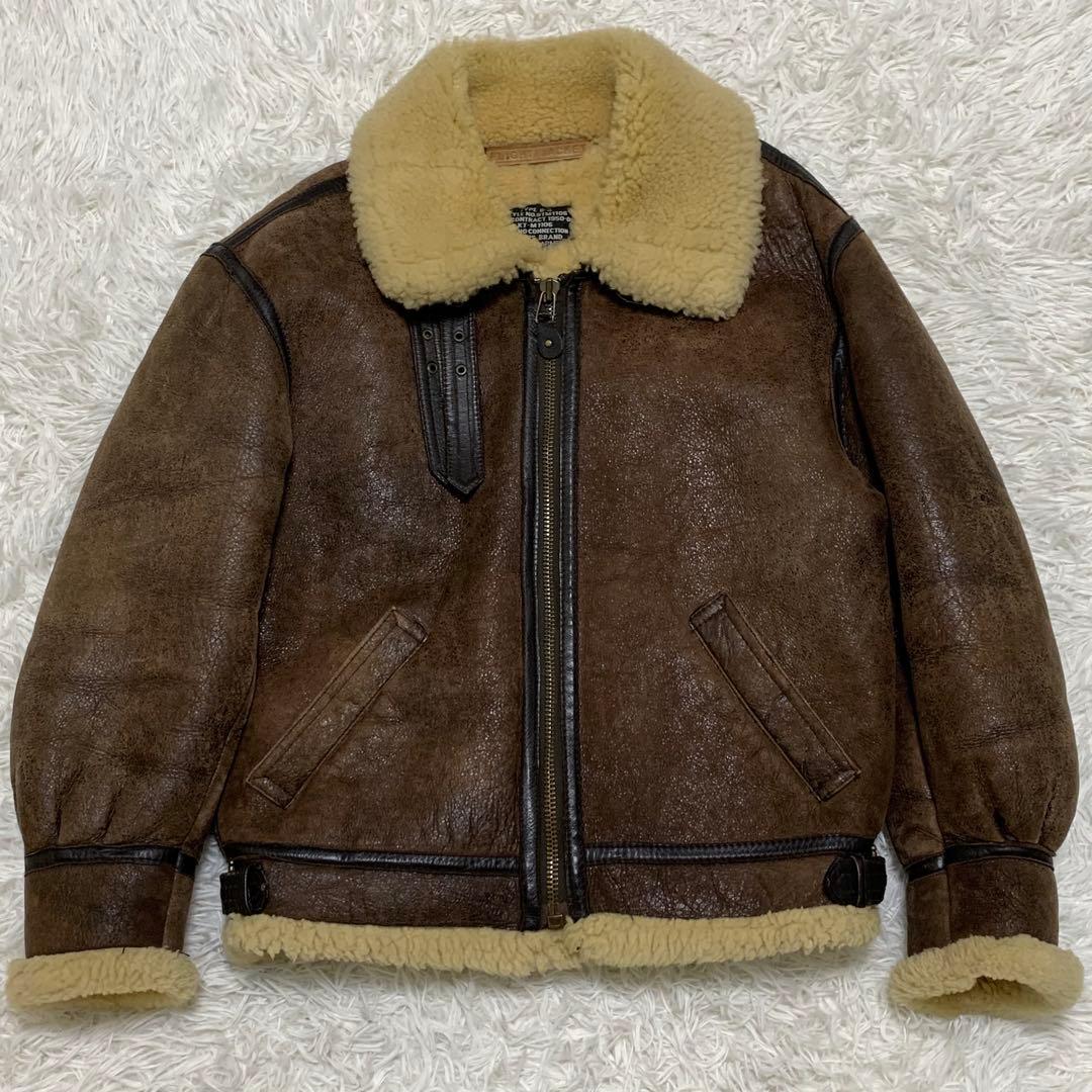 定番 B-3 フライトジャケット ムートン リアルレザー ダークブラウン L相当L・VINTAGE