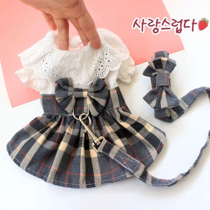 限定価格セール 犬服 ドッグウェア ハーネスリード付きワンピース 胴輪可愛いチェック柄オシャレ Karimatagumi Co Jp