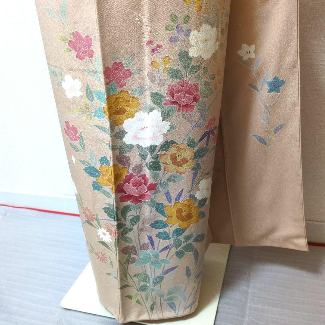 高級訪問着 落款 作家物 菊文 洗柿色 加賀友禅 袖裾しつけ糸付き くすみピンク 高級訪問着 落款 作家物 菊文 洗柿色 加賀友禅 袖裾しつけ糸付き くすみピンク