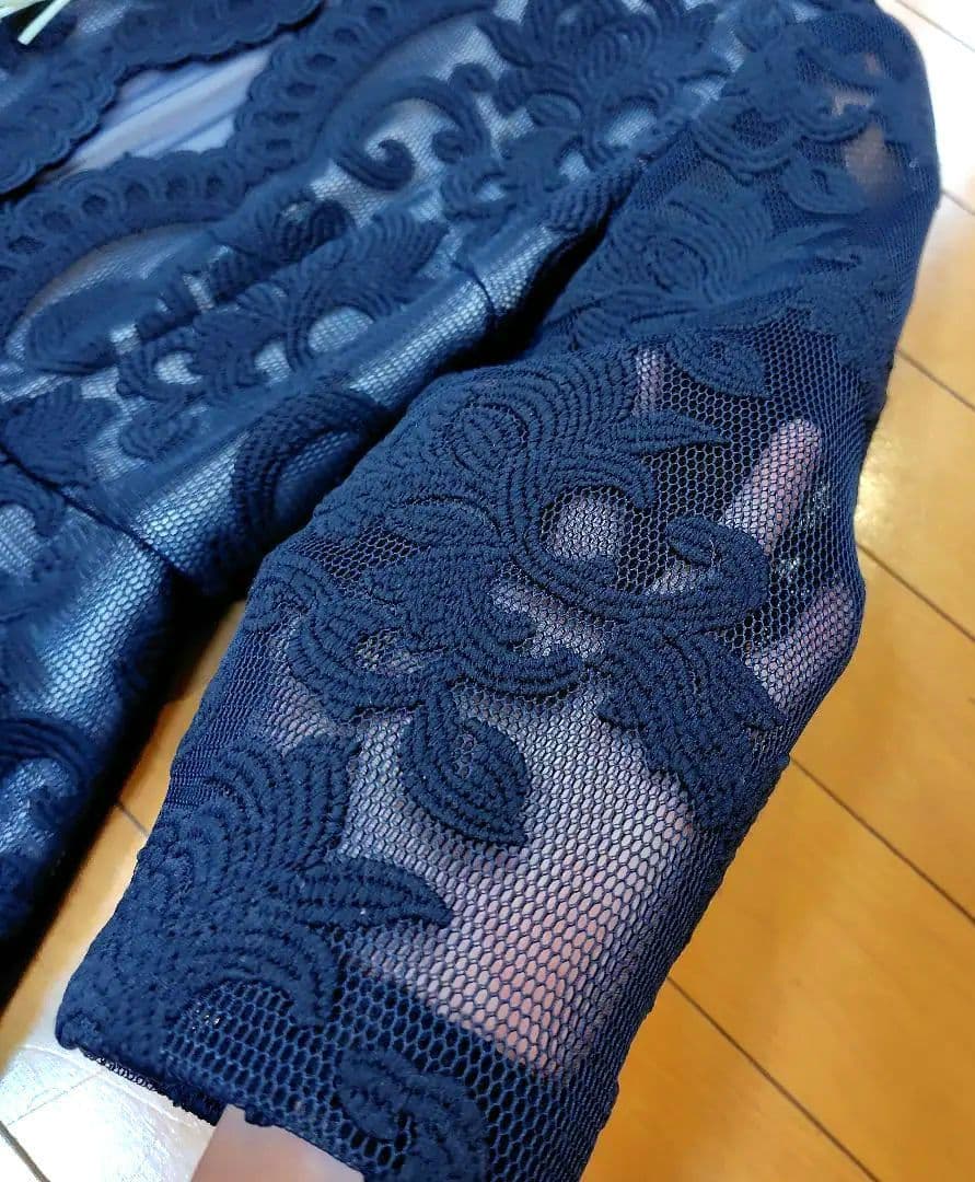 レリアン近年モデルネイビー レース模様 Aラインワンピース