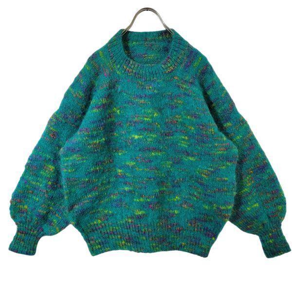 【美品】レトロ 90s ミックス ウール ニット セーター グリーン系 特注品