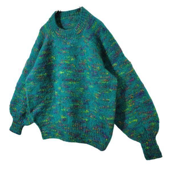 【美品】レトロ 90s ミックス ウール ニット セーター グリーン系 特注品